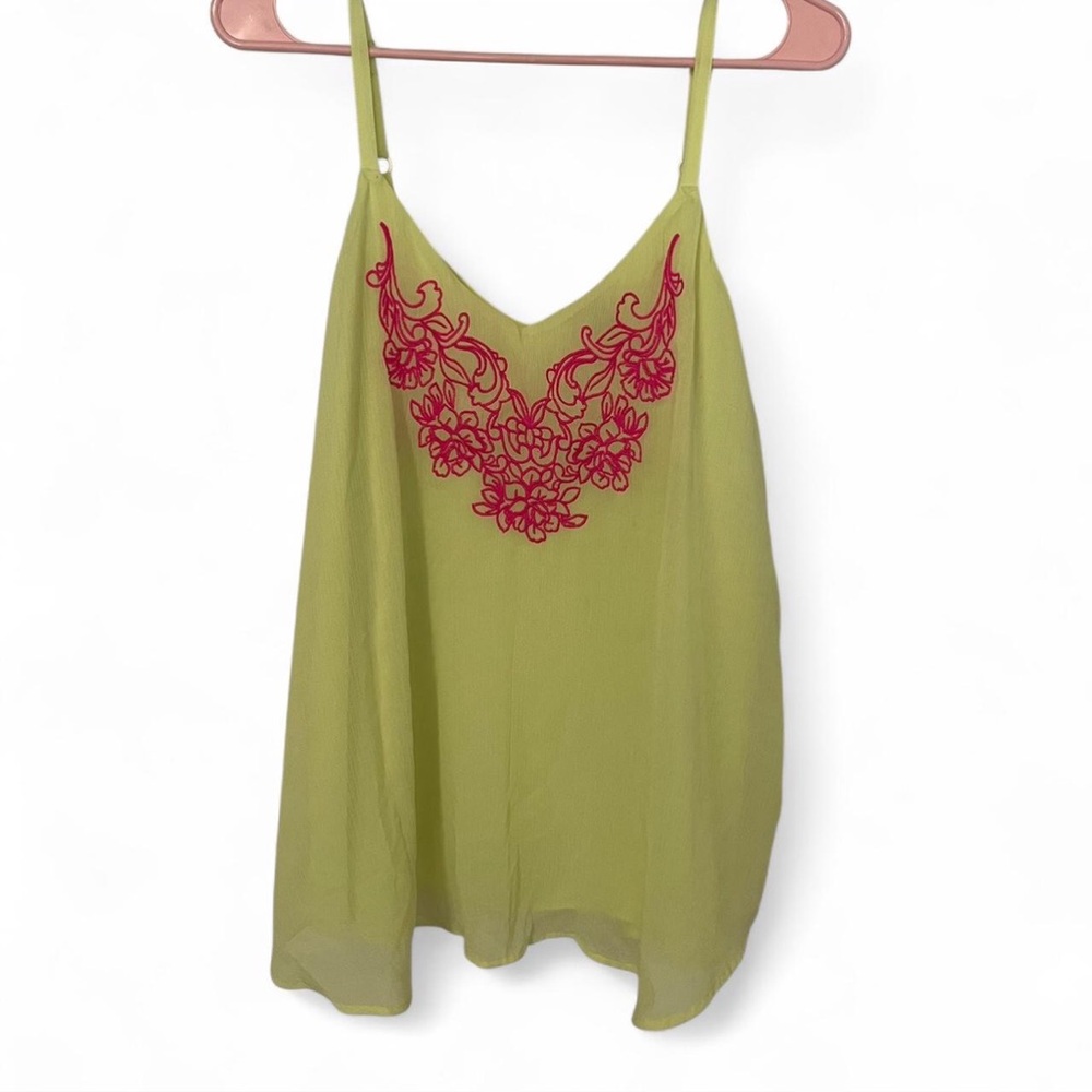 Torrid Lime Camisole with Red Embroidery